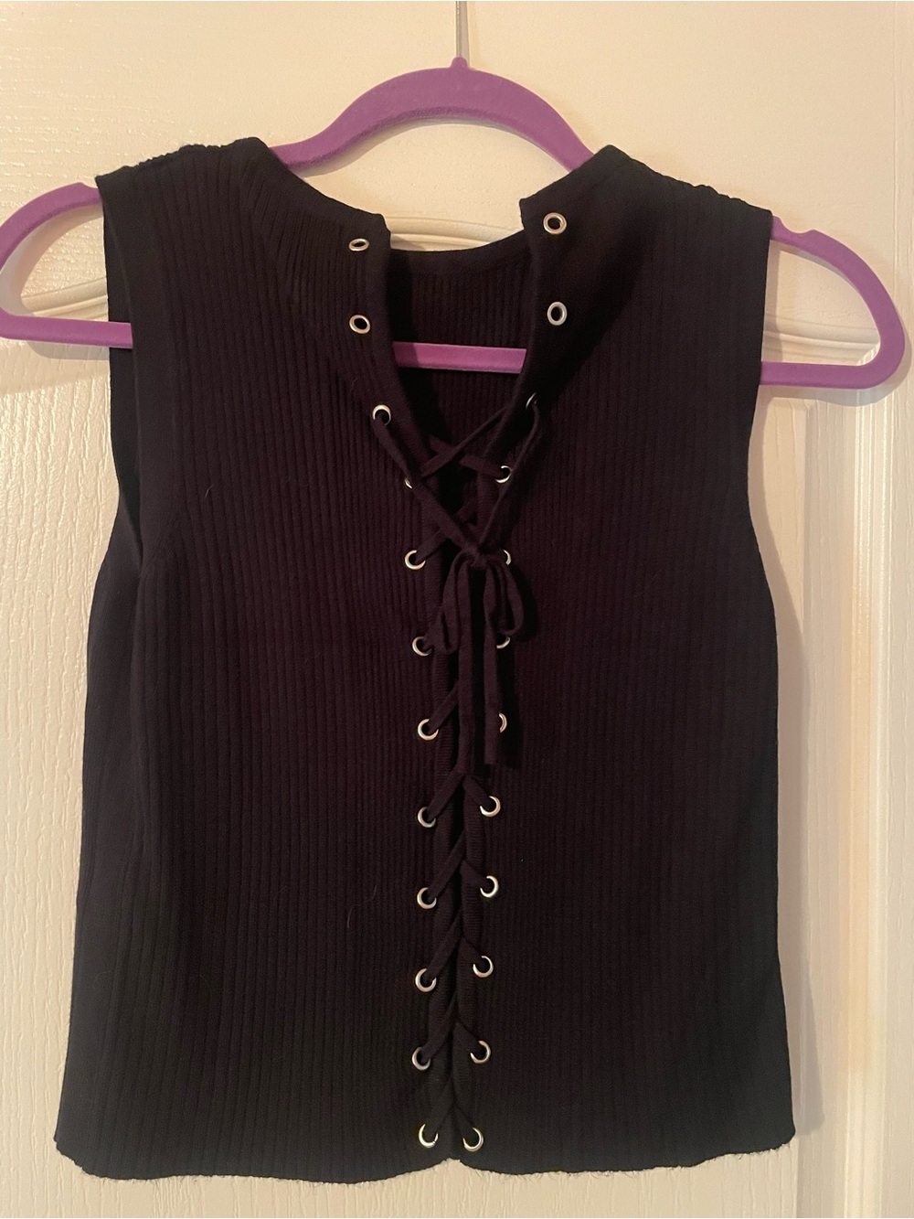 Zara Women’s Black Lace-Up Ribbed Tank Top